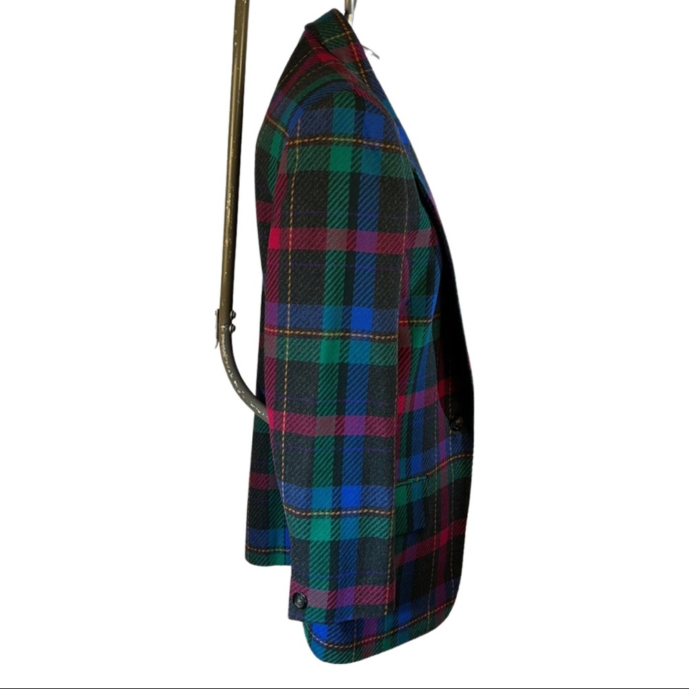 Pendleton Blazer Fuscia pink, charcoal gray, green, & blue plaid Wool Blazer - Picture 2 of 16